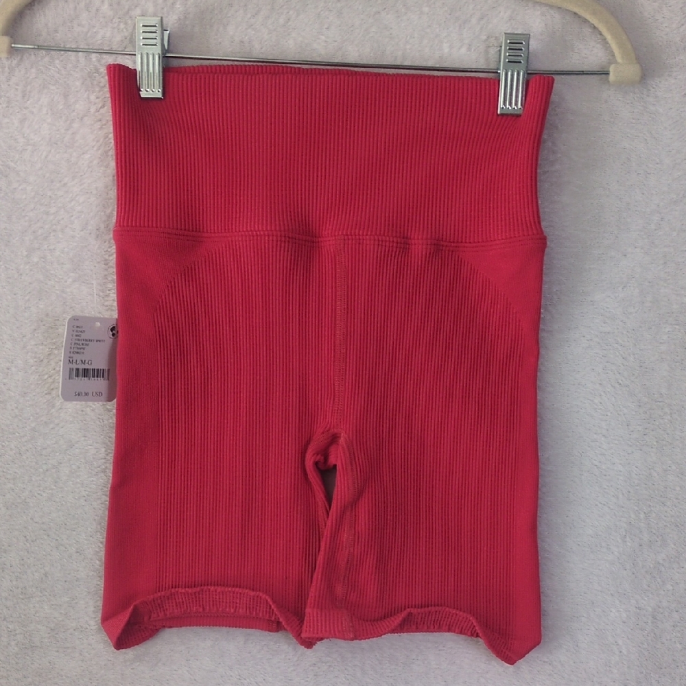 Free People Movement Womens Pink Ribbed High Waist Athletic Shorts Size M